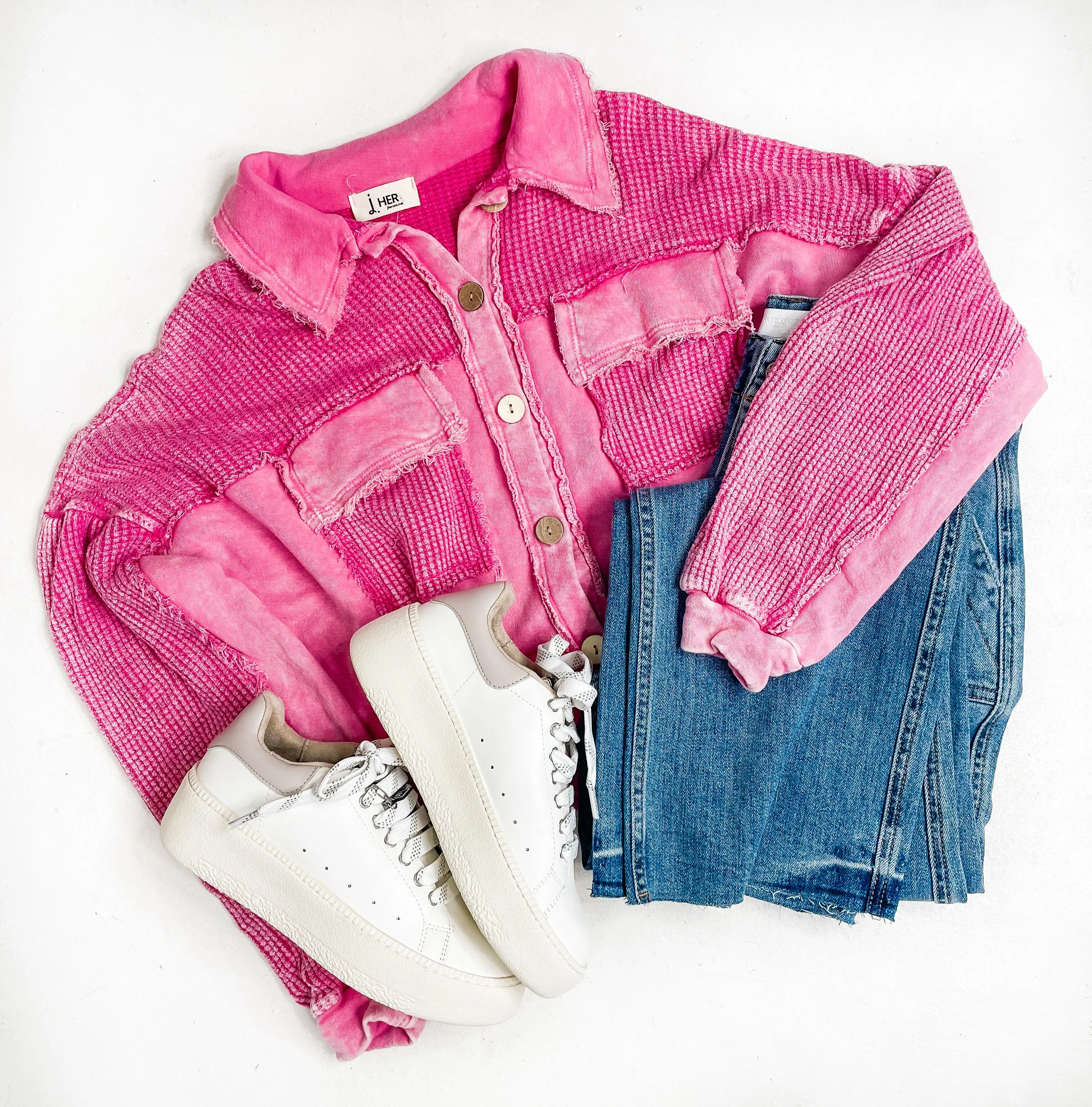 Vintage Mineral Wash Shacket - Pink