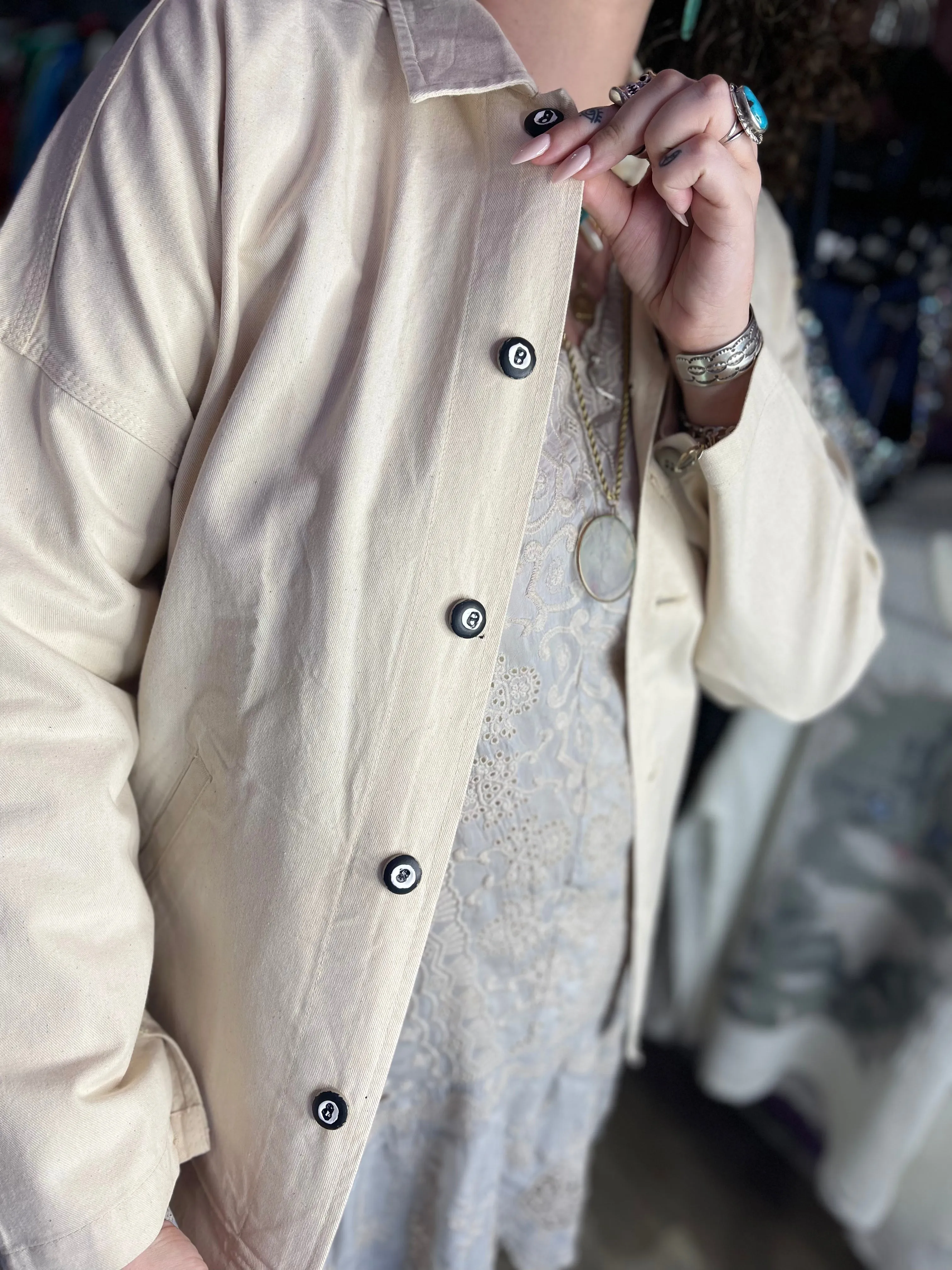 Vintage Reworked Hand Painted 8ball Canvas Jacket