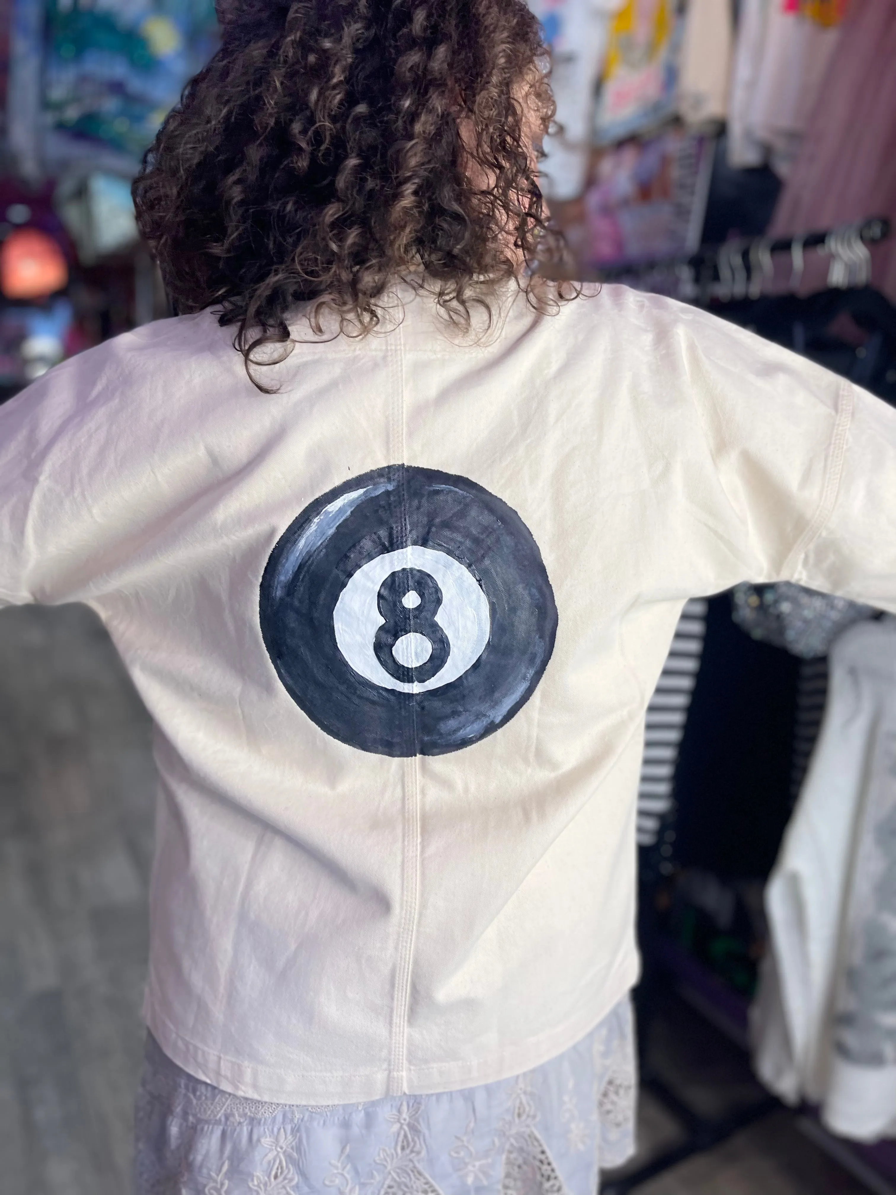 Vintage Reworked Hand Painted 8ball Canvas Jacket