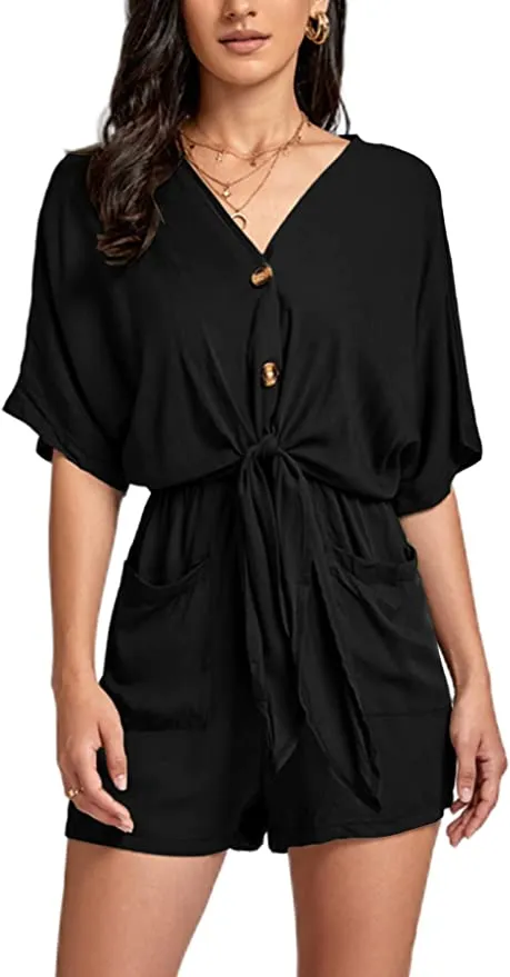 White Knit Loose Sleeve Button Up Shorts Romper