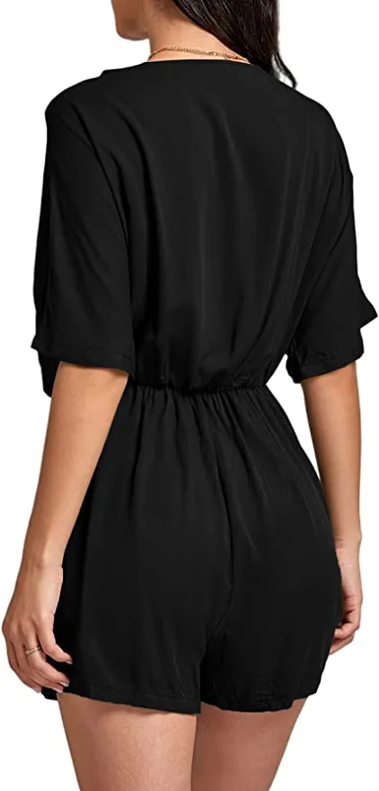 White Knit Loose Sleeve Button Up Shorts Romper