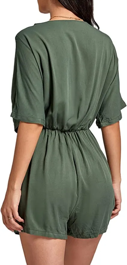 White Knit Loose Sleeve Button Up Shorts Romper