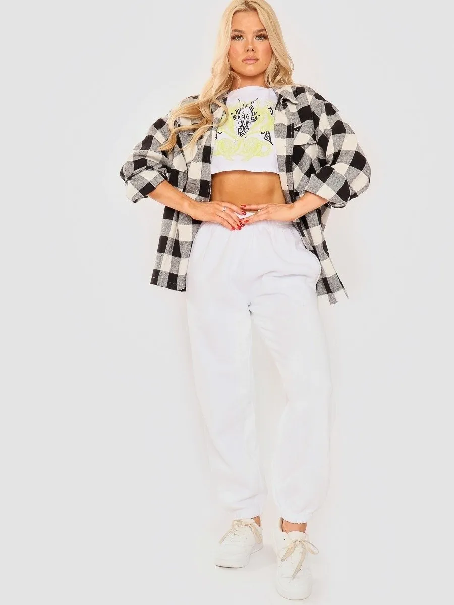 White Oversized Button Up Tartan Check Shirt Jacket