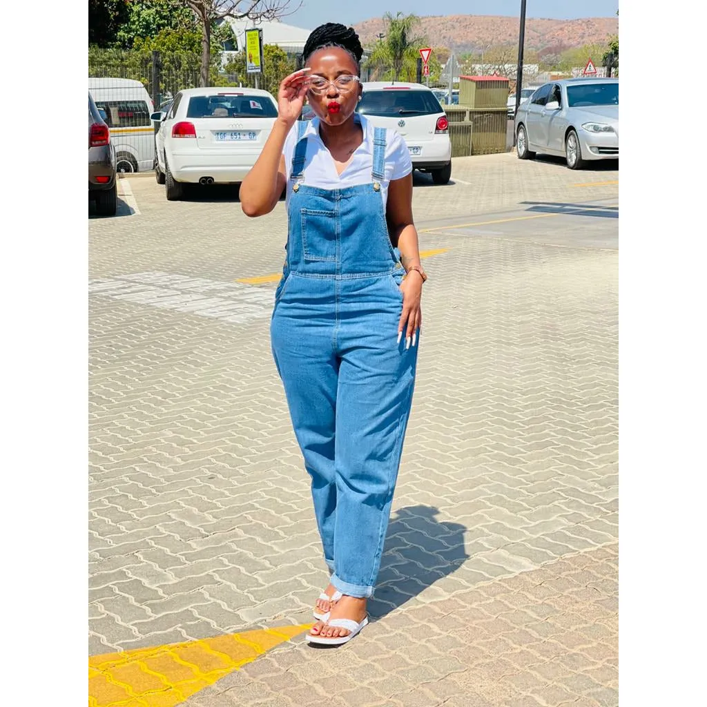 Wide Leg Denim Overall Jumpsuit