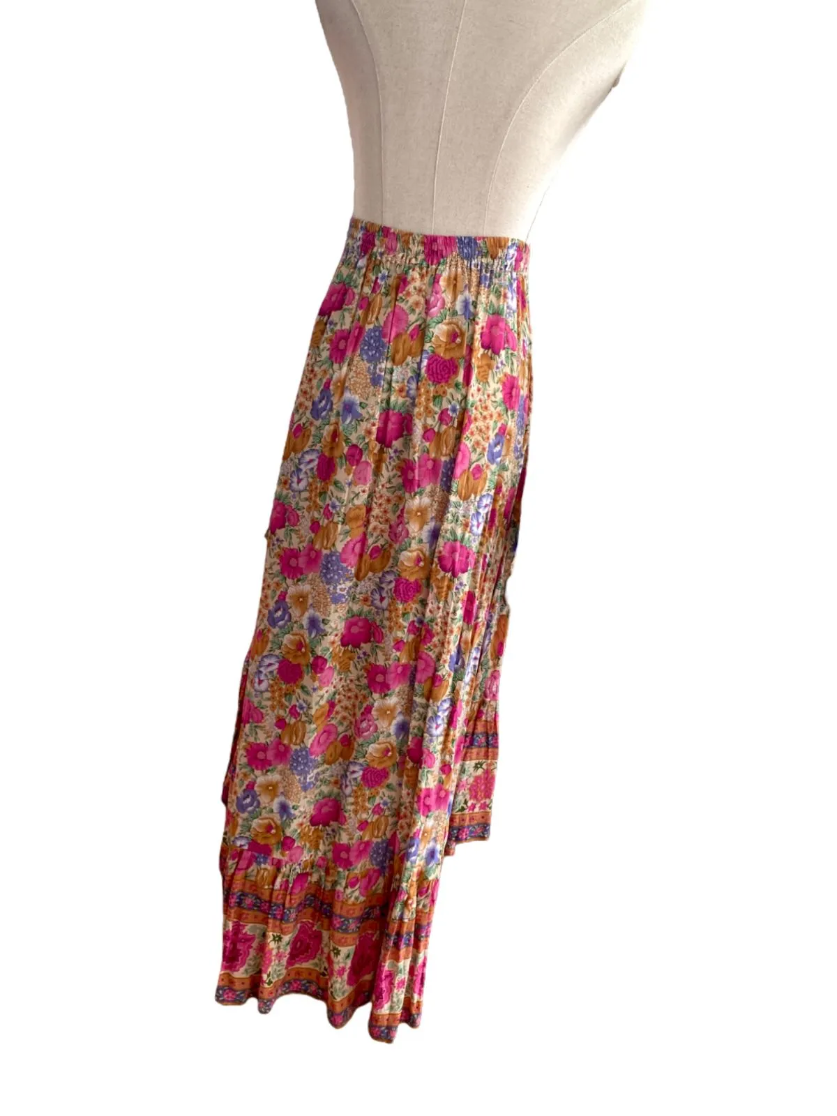 Wilde Bella Boho Floral Skirt | Sz S/M, High/Low, Tassels, Byron Bay Brand