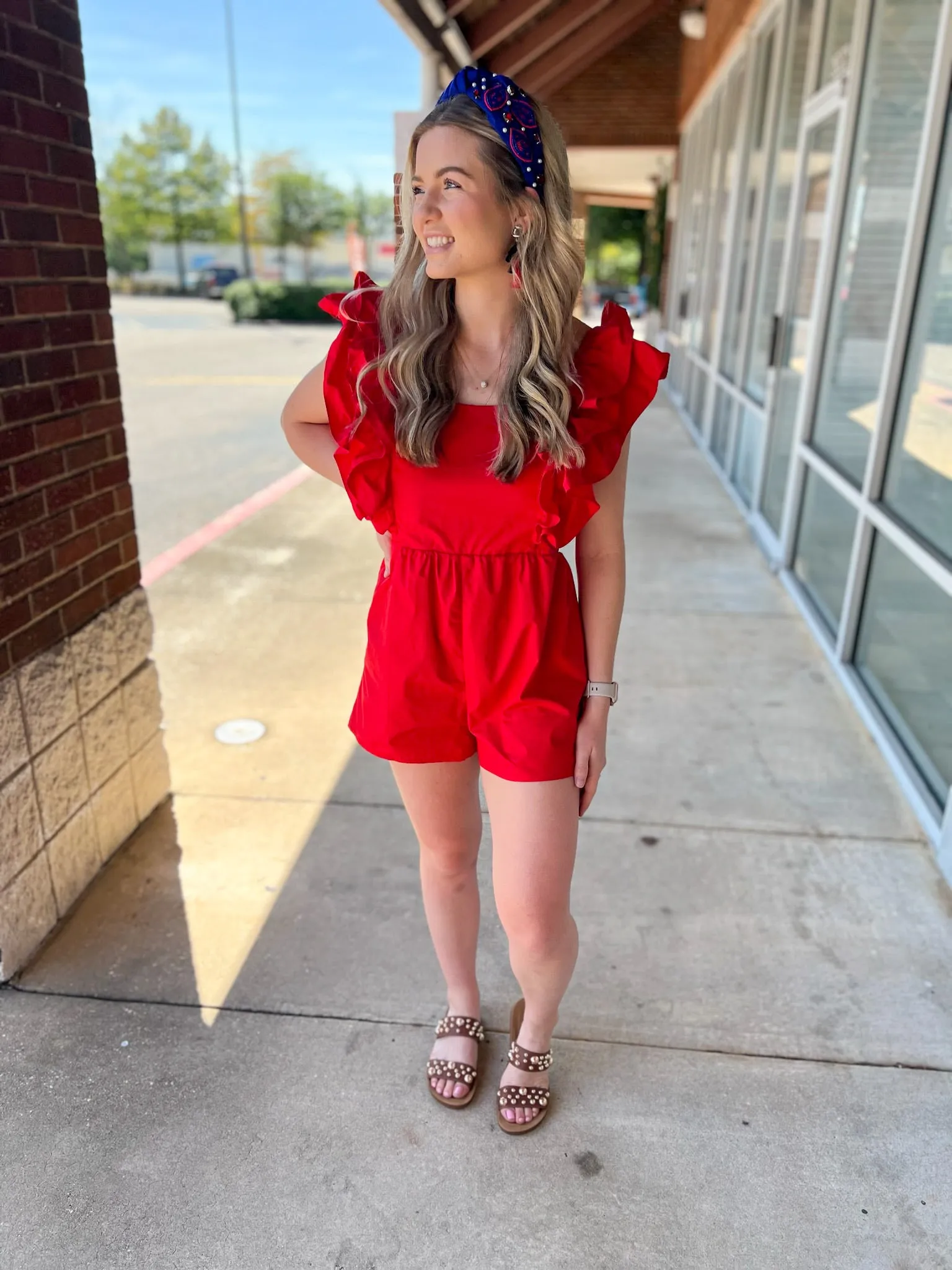 Winning Season Red Ruffle Sleeve Romper