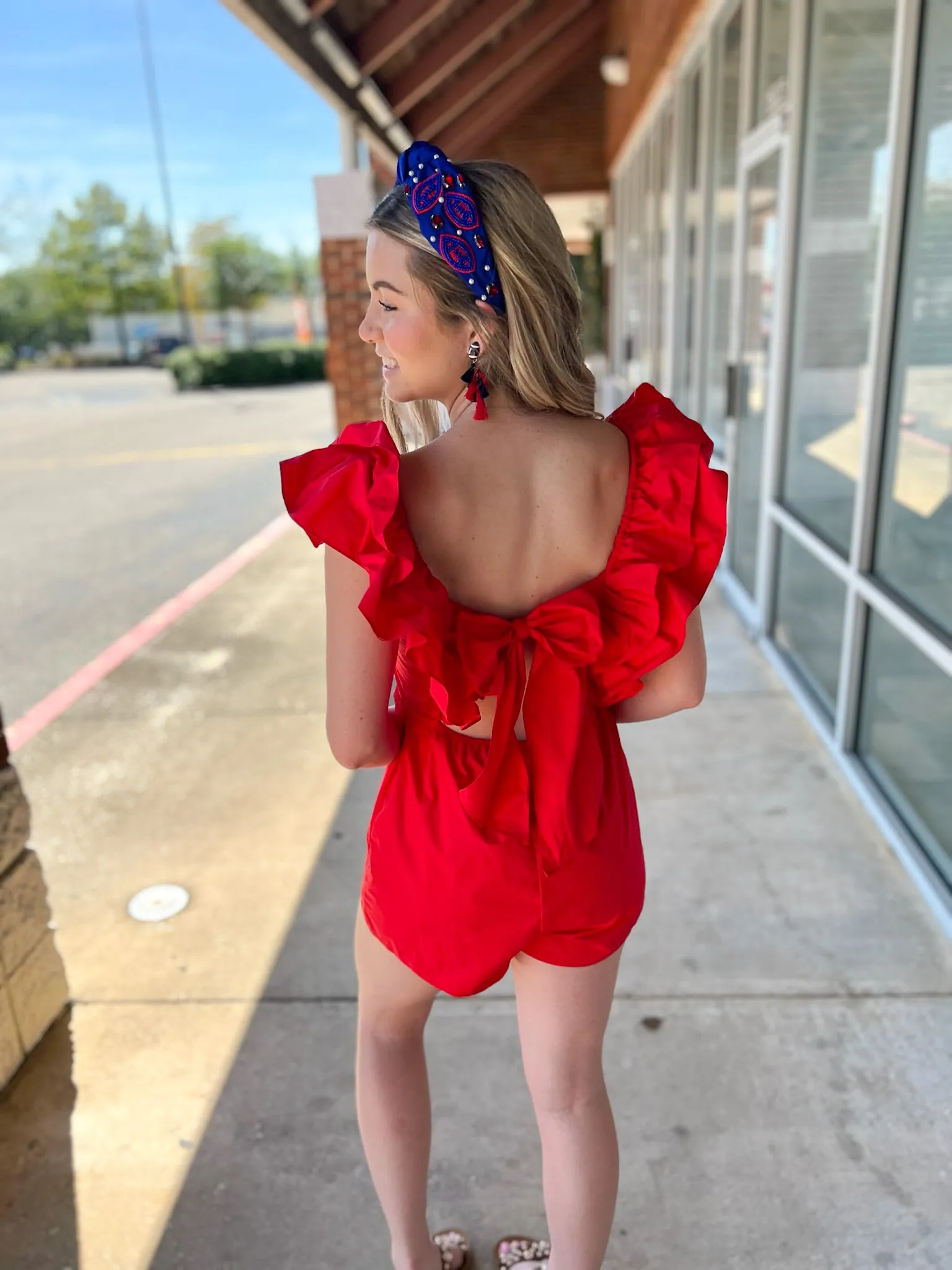 Winning Season Red Ruffle Sleeve Romper