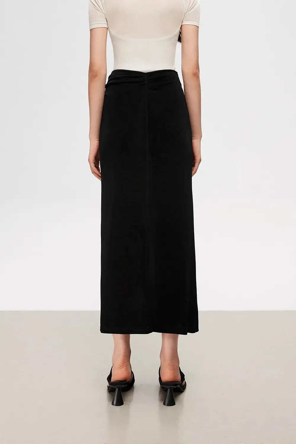 Women's Black Acetate High Waist Maxi Skirt