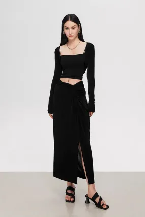 Women's Black Acetate High Waist Maxi Skirt