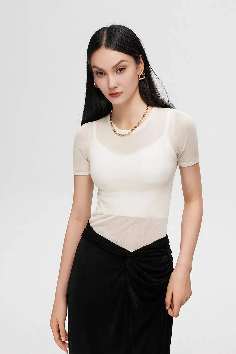 Women's Black Acetate High Waist Maxi Skirt