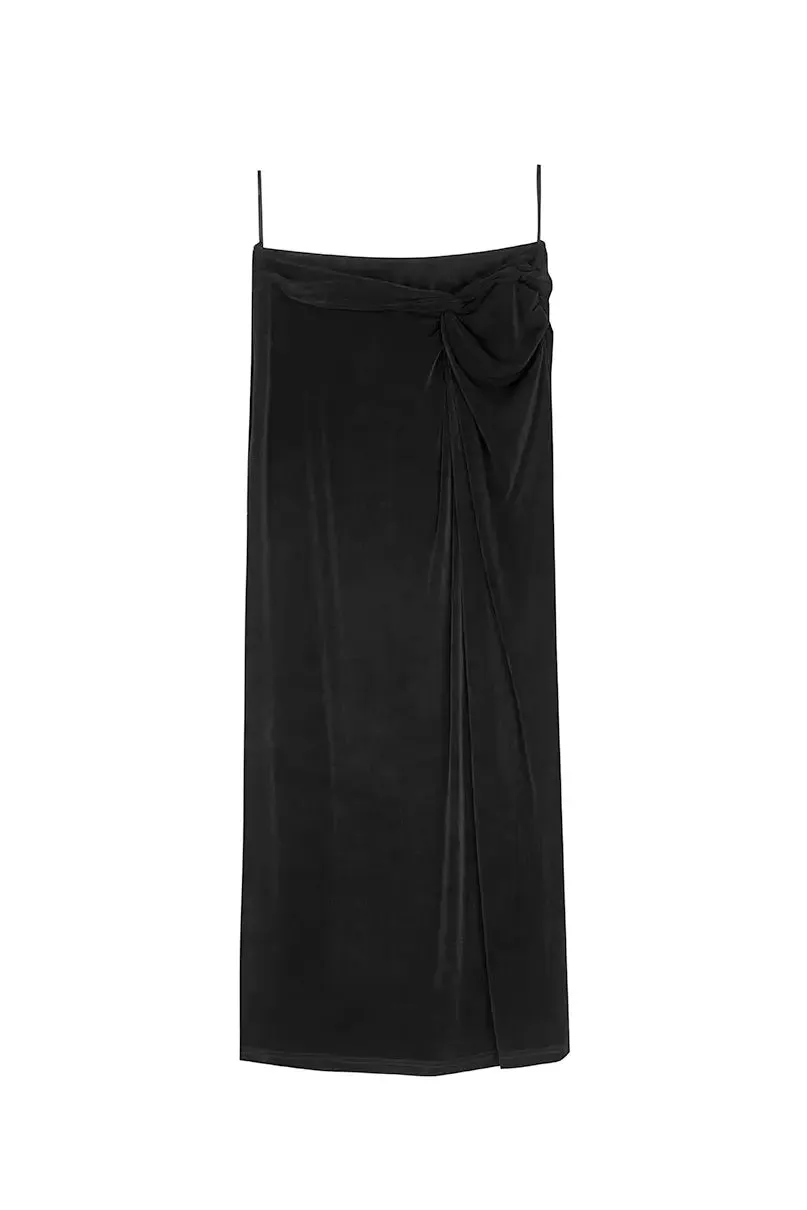 Women's Black Acetate High Waist Maxi Skirt