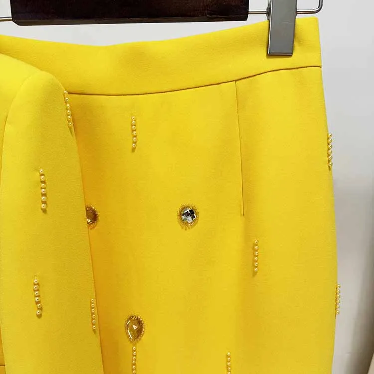 Women's Skirt Suit Fitted Beaded Long Sleeve Crop Top   Long Skirt Suit