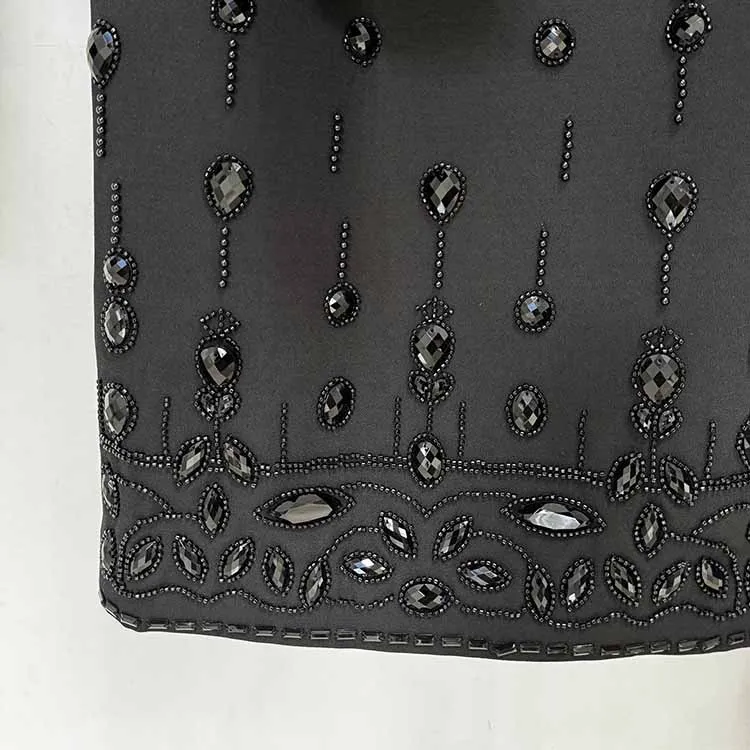 Women's Skirt Suit Fitted Beaded Long Sleeve Crop Top   Long Skirt Suit