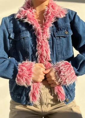 Y2k Pink Fur Trim Denim Jacket (S)