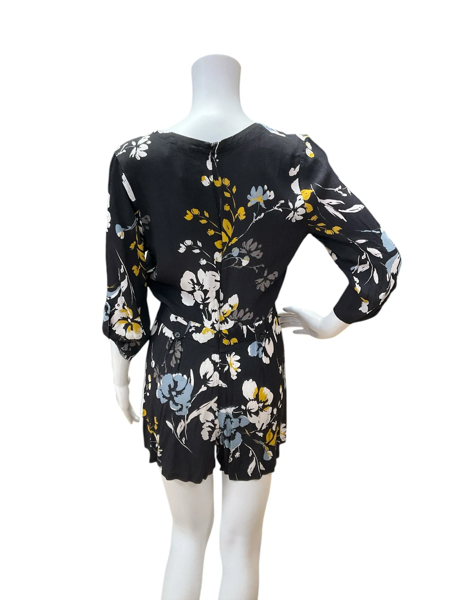 Yumi Kim Black/White/Yellow Floral Romper Size Medium