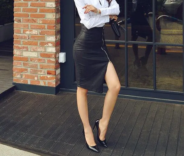 Zipper PU Leather Skirt